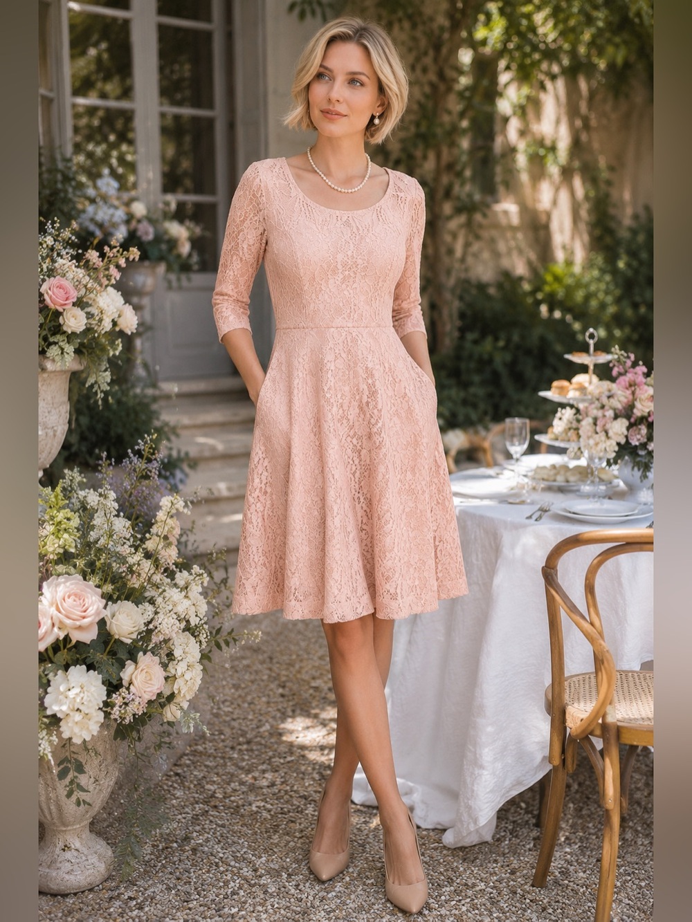 Maeve Blush Pink Lace Fit & Flare Dress Medium Anthropologie Romantic Feminine